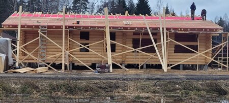 Монтаж стропильной системы на объекте загородного дома в Дядькино.