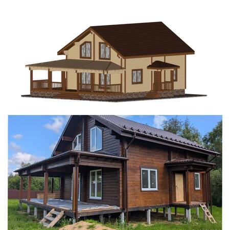 Новый загородный дом из клеёного бруса в Кудрино.